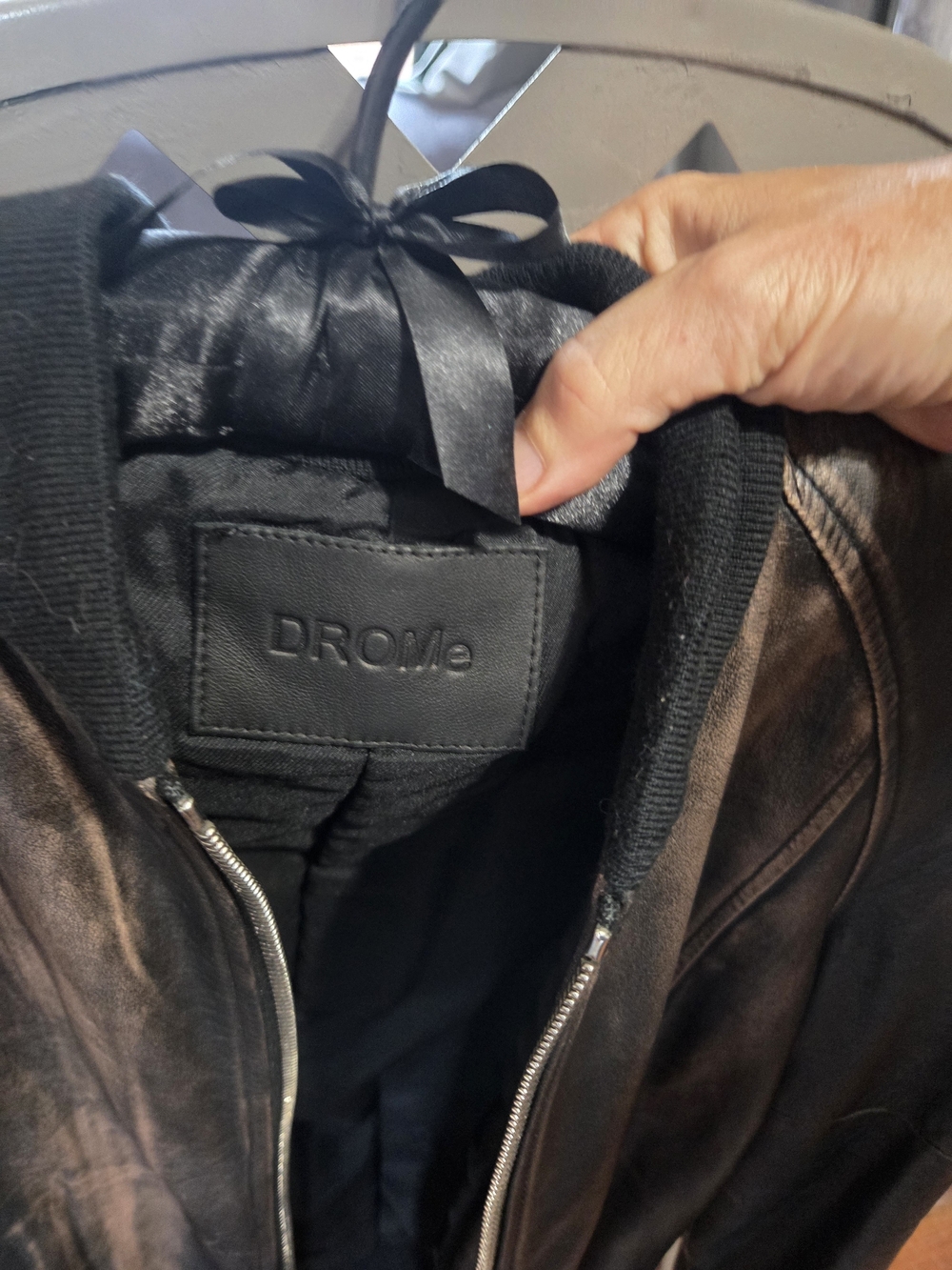 RARE DROME Black Leather Bomber Jacket